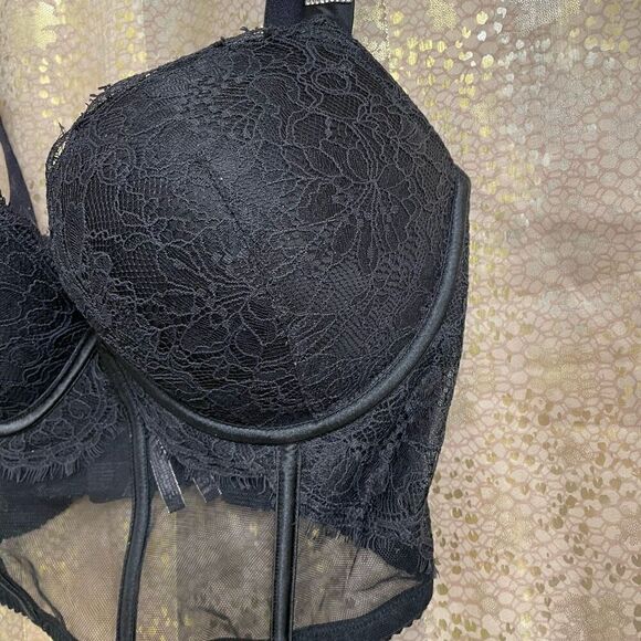 Victoria’s Secret Black Rhinestone Strap Pushup Corset Bra Top 34DD - Picture 4 of 9